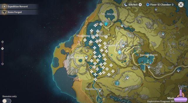 Genshin Impact: Moonlight Seeker Guide Dia 1 - Path of Stalwart Stone, todos os locais de charme e baús