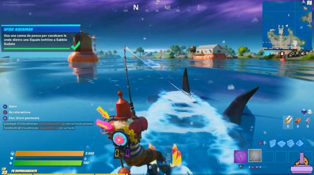 Fortnite Season 3: Use a fishing rod to ride the waves behind a loot shark